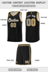 Custom Black Old Gold Chest Slash Patttern Sports Uniform Basketball Jersey