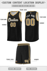 Custom Black Old Gold Chest Slash Patttern Sports Uniform Basketball Jersey