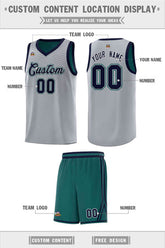 Custom Gray Midnight Green Chest Slash Patttern Sports Uniform Basketball Jersey