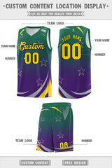 Custom Kelly Green Purple Gradient Star Graffiti Pattern Sports Uniform Basketball Jersey