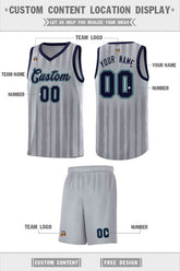 Custom Gray Navy Vertical Striped Pattern Sports Uniform Basketball Jersey