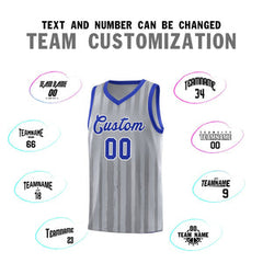 Custom Gray Royal Vertical Striped Pattern Sports Uniform Basketball Jersey