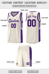 Custom Khaki Purple Side Stripe Fashion Sports Uniform Basketball Jersey