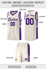 Custom Khaki Purple Side Stripe Fashion Sports Uniform Basketball Jersey