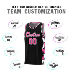Custom Black Pink-White Side Two-Color Triangle Splicing Sports Uniform Basketball Jersey