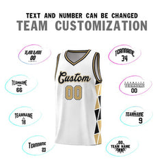 Custom White Black-Old Gold Side Two-Color Triangle Splicing Sports Uniform Basketball Jersey