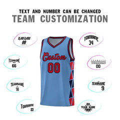 Custom Light Blue Red-Navy Side Two-Color Triangle Splicing Sports Uniform Basketball Jersey