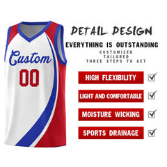 Custom White Royal-Red Color Block Sports Uniform Basketball Jersey