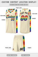 Custom Cream LGBT Rainbow For Pride Month Sports Uniform Basketball Jersey
