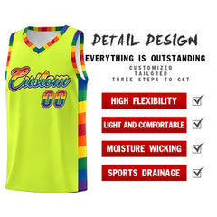 Custom Fluorescent Green LGBT Rainbow For Pride Month Sports Uniform Basketball Jersey