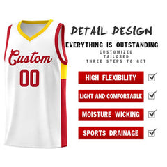 Custom White Red-Gold Side Two-Tone Classic Sports Uniform Basketball Jersey