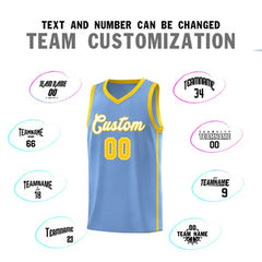 Custom Light Blue White-Gold Side Two Bars Sports Uniform Basketball Jersey