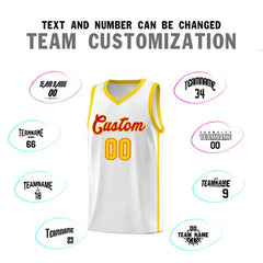 Custom White Red-Gold Side Two Bars Sports Uniform Basketball Jersey