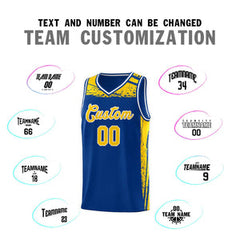 Custom Royal Yellow Graffiti Pattern Sports Uniform Basketball Jersey