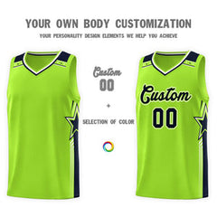 Custom Neon Green Navy Star Graffiti Pattern Sports Uniform Basketball Jersey