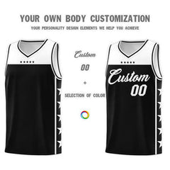 Custom Black White Personalized Star Pattern Sports Uniform Basketball Jersey