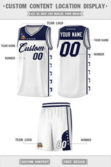 Custom White Navy Personalized Star Pattern Sports Uniform Basketball Jersey