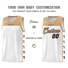 Custom White Old Gold Personalized Star Pattern Sports Uniform Basketball Jersey