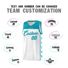 Custom White Aqua Personalized Star Pattern Sports Uniform Basketball Jersey