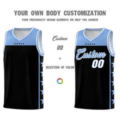 Custom Black Light Blue Personalized Star Pattern Sports Uniform Basketball Jersey