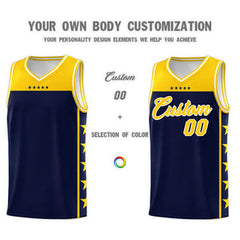 Custom Navy Yellow Personalized Star Pattern Sports Uniform Basketball Jersey