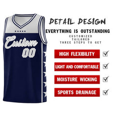 Custom Navy Gray Personalized Star Pattern Sports Uniform Basketball Jersey