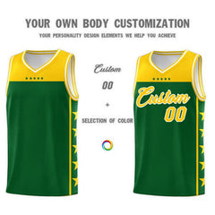 Custom Kelly Green Yellow Personalized Star Pattern Sports Uniform Basketball Jersey