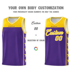Custom Purple Yellow Personalized Star Pattern Sports Uniform Basketball Jersey