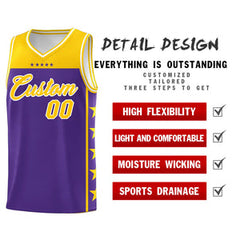 Custom Purple Yellow Personalized Star Pattern Sports Uniform Basketball Jersey