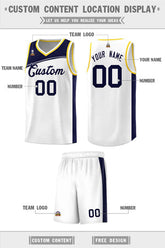 Custom White Navy-Black Color Block Sports Uniform Basketball Jersey
