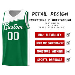 Custom Kelly Green White Color Block Sports Uniform Basketball Jersey