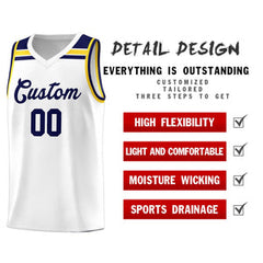Custom White Navy-Gold Classic Sports Uniform Basketball Jersey