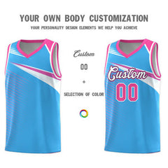 Custom Powder Blue White-Navy Chest Color Block Sports Uniform Basketball Jersey