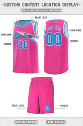 Custom Pink Powder Blue-Navy Chest Color Block Sports Uniform Basketball Jersey