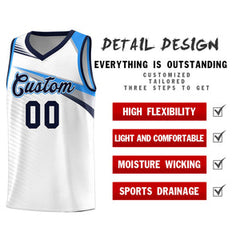 Custom White Navy Chest Color Block Sports Uniform Basketball Jersey
