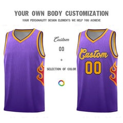 Custom Purple Yellow Flame Gradient Fashion Sports Uniform Basketball Jersey