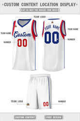 Custom White Royal-Red Sleeve Color Blocking Classic Sets Sports Uniform Basketball Jersey