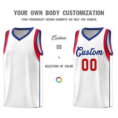 Custom White Royal-Red Sleeve Color Blocking Classic Sets Sports Uniform Basketball Jersey