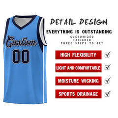 Custom Powder Blue Navy-White Sleeve Color Blocking Classic Sets Sports Uniform Basketball Jersey