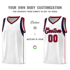 Custom White Navy-Red Sleeve Color Blocking Classic Sets Sports Uniform Basketball Jersey