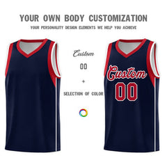 Custom Navy Red-White Sleeve Color Blocking Classic Sets Sports Uniform Basketball Jersey
