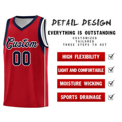 Custom Red Navy-White Sleeve Color Blocking Classic Sets Sports Uniform Basketball Jersey