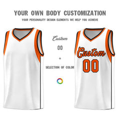 Custom White Orange-Black Sleeve Color Blocking Classic Sets Sports Uniform Basketball Jersey