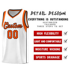 Custom White Orange-Black Sleeve Color Blocking Classic Sets Sports Uniform Basketball Jersey