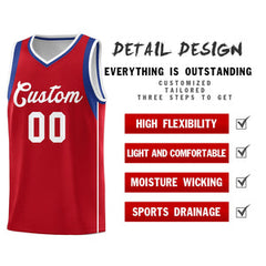 Custom Red Royal-White Sleeve Color Blocking Classic Sets Sports Uniform Basketball Jersey