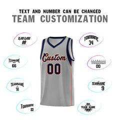 Custom Gray Navy-Orange Sleeve Color Blocking Classic Sets Sports Uniform Basketball Jersey