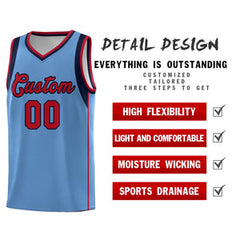 Custom Light Blue Navy-Red Sleeve Color Blocking Classic Sets Sports Uniform Basketball Jersey