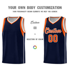 Custom Navy Orange-White Sleeve Color Blocking Classic Sets Sports Uniform Basketball Jersey