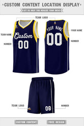 Custom Navy White-Gold Sleeve Color Blocking Classic Sets Sports Uniform Basketball Jersey