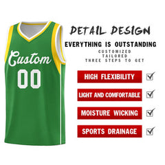 Custom Kelly Green White-Gold Sleeve Color Blocking Classic Sets Sports Uniform Basketball Jersey